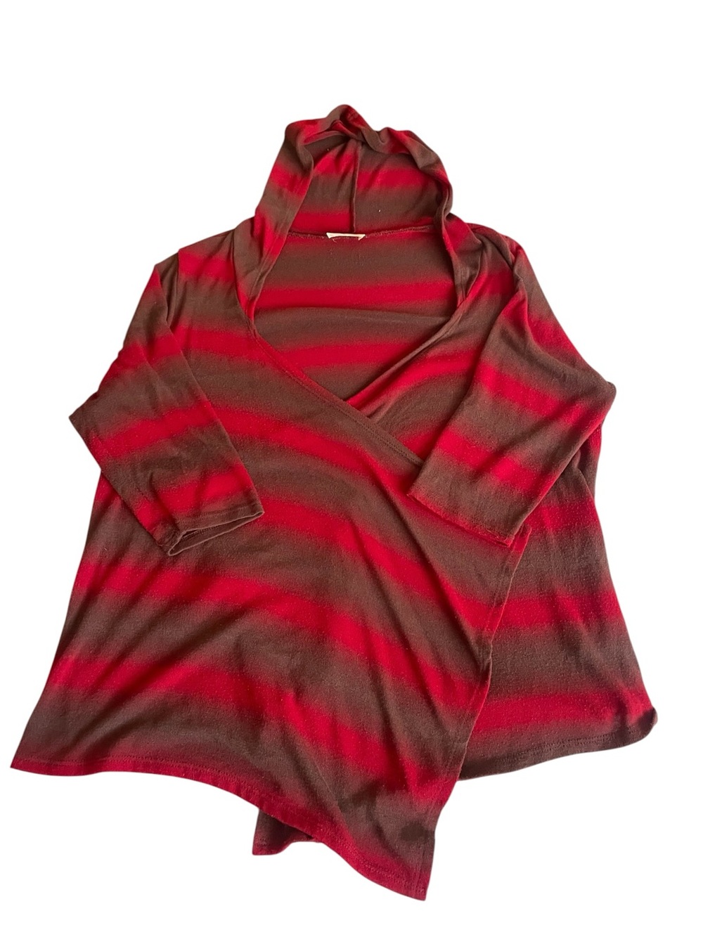 Lavish Hooded Wrap Cardigan in Red and Brown Stripes Women’s 2X Grunge Boho